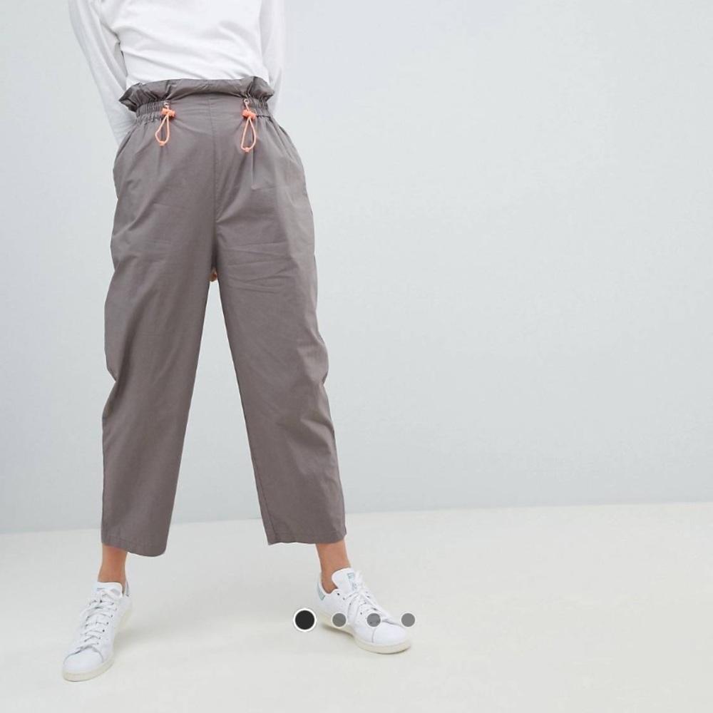 ASOS DESIGN Paper Bag Waist Pants w/ Neon Toggle